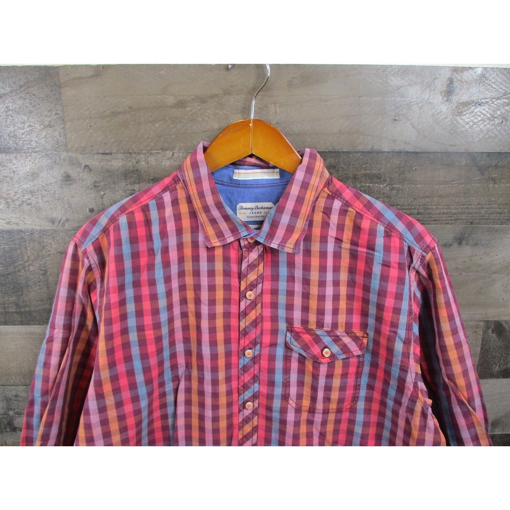 Tommy Bahama Button-Up Mens XL Red Plaid Island Modern Fit Long Sleeve Cotton
